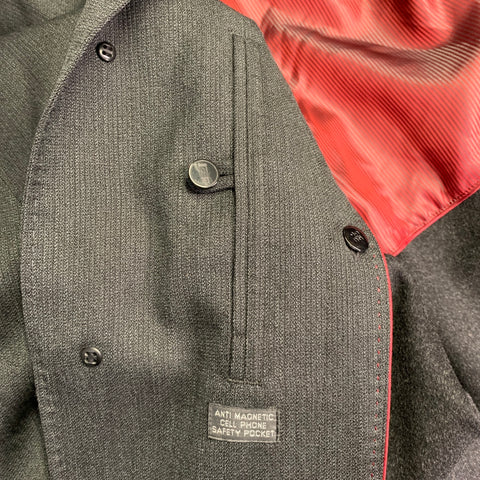 SANYO Size 46 Charcoal Wool Blend Rain Repellent Hidden Buttons Coat