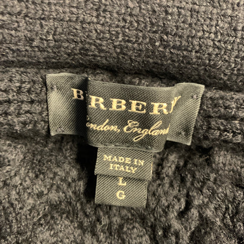BURBERRY Size L Black Cable Knit Cotton Polyester Raglan Sweater
