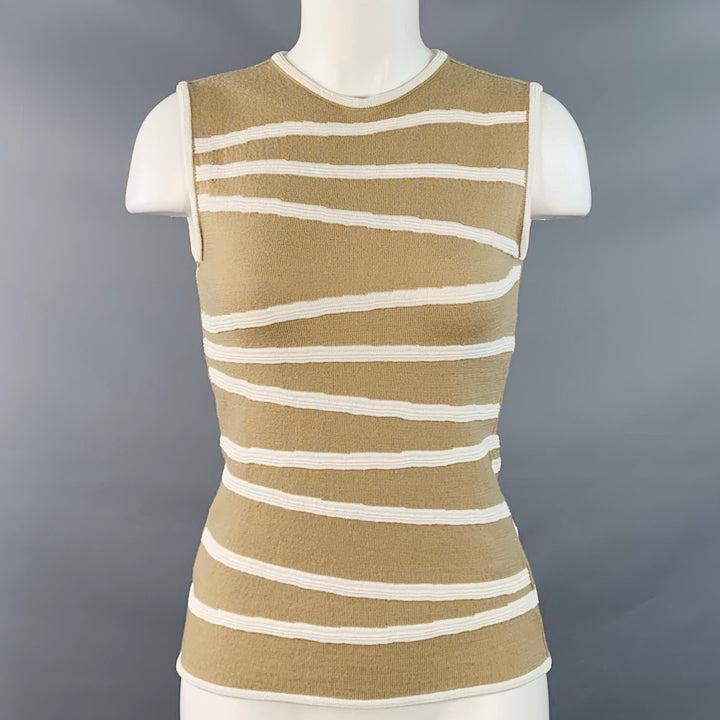 GIORGIO ARMANI Size S Beige White Merino Wool Blend Textured Stripe Sleeveless Casual Top