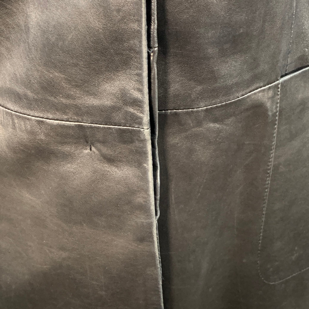BALLY Size 12 Black Leather Hidden Buttons Jacket Blazer