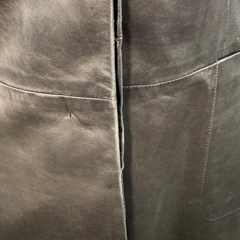BALLY Size 12 Black Leather Hidden Buttons Jacket Blazer