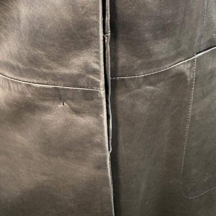 BALLY Size 12 Black Leather Hidden Buttons Jacket Blazer