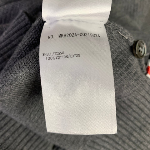 THOM BROWNE Size XL Grey White Knit Cotton Crew Neck Pullover