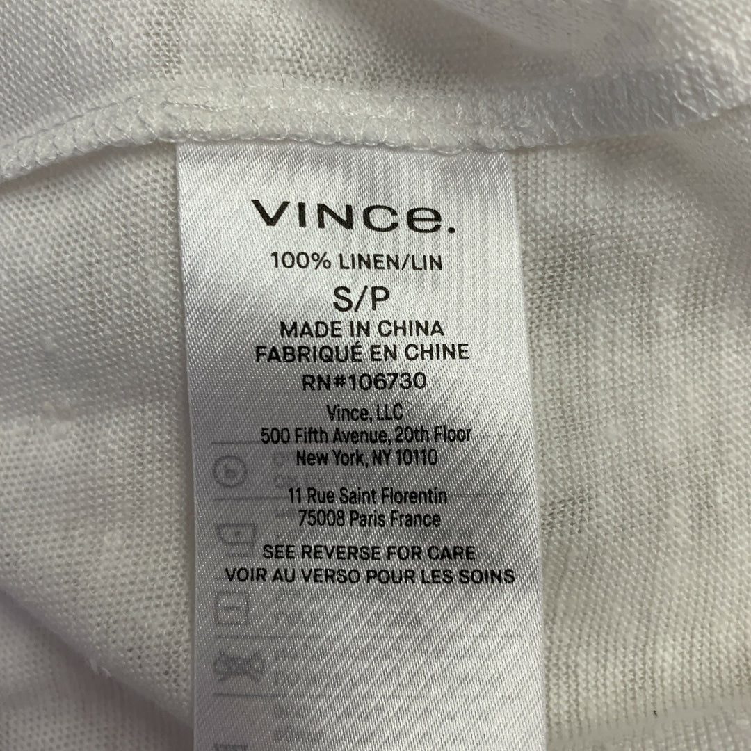 VINCE Size S White Blue Linen Crew Neck Baseball Tee Pullover