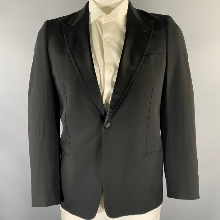 EMPORIO ARMANI Size 44 Black Wool Peak Lapel Sport Coat