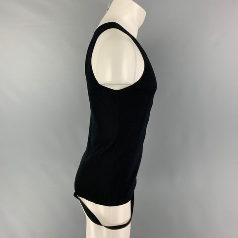 HELMUT LANG Size L Black Viscose Blend Ribbed Casual Top