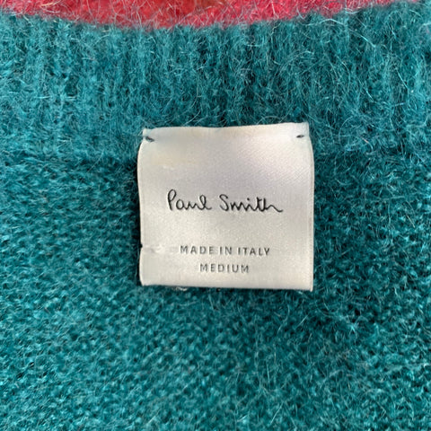 PAUL SMITH FW18 Size M Green Multi Color Ombre Gradient  Mohair Blend Crew-Neck Sweater