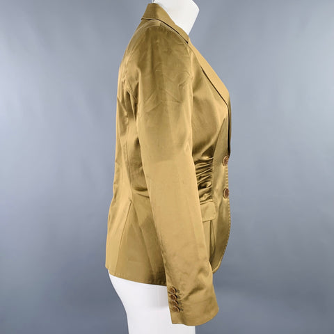 ETRO Size 8 Olive Cotton Blend Ruched Single Breasted Jacket Blazer