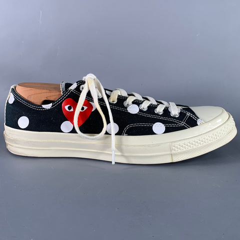 CONVERSE Size 10 Black White Red Dots Canvas Sneakers