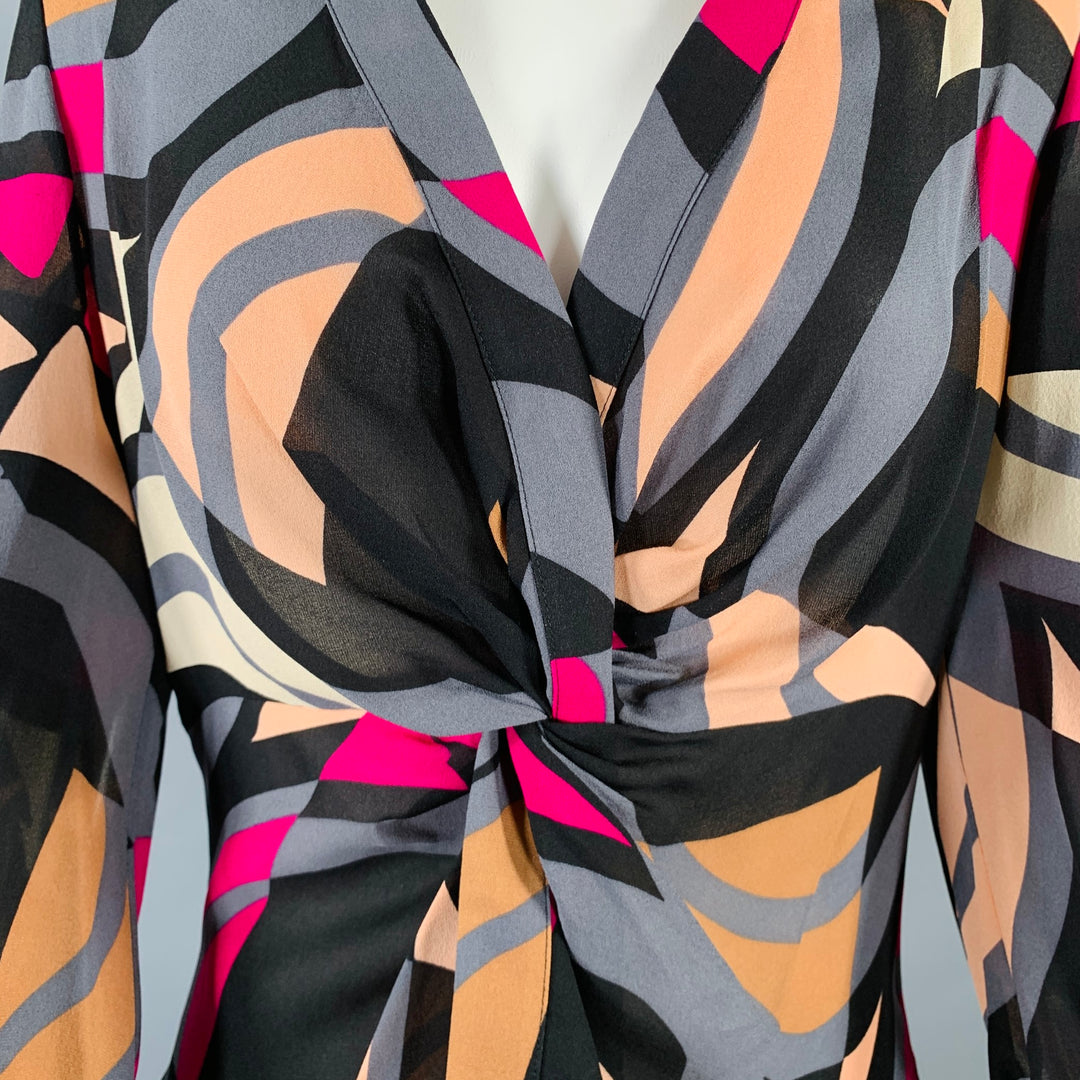 DIANE VON FURSTENBERG Size 8 Multi Color Silk Ruched V-Neck Blouse