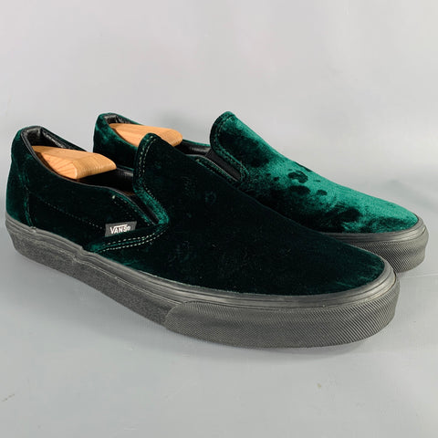 VANS Size 9.5 Green Black Velvet Slip On Loafers