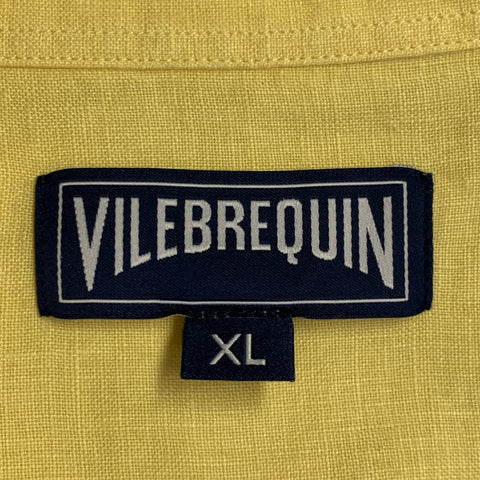 VILEBREQUIN Size XL Yellow Linen One Pocket Long Sleeve Shirt
