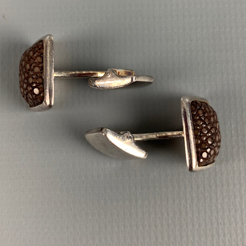 HOBBS & KENT Silver Brown Textured Sterling Silver Cuff Links