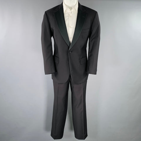 BROOKS BROTHERS Size 40 Black Wool Single Button Tuxedo