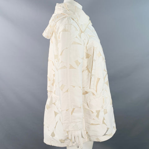 MONCLER Size L Off White Cotton Silk Cut Out Parka Jacket