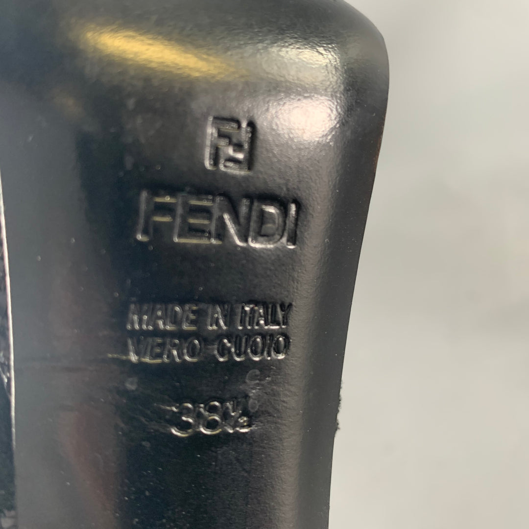 FENDI Size 8.5 Black Raffia Woven Platform Pumps