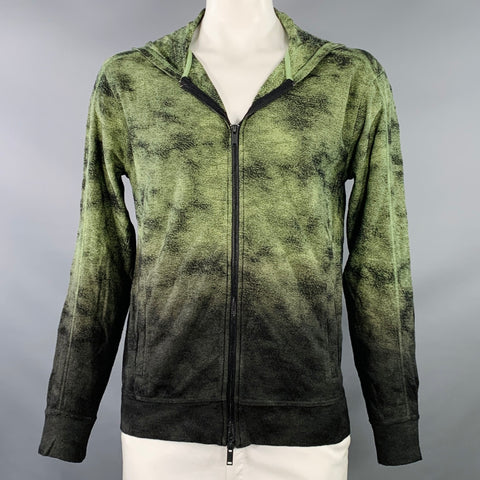 JOHN VARVATOS Size L Green Black Abstract Ombre Cotton Hooded Zip Up Jacket