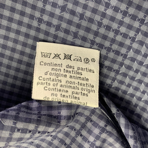 HERMES Size L Navy Blue Checkered Cotton Button Up Long Sleeve Shirt