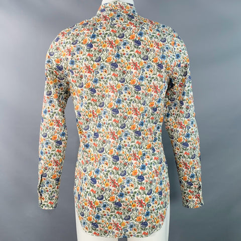 PAUL SMITH Size M White Multi Color Floral Cotton Long Sleeve Shirt