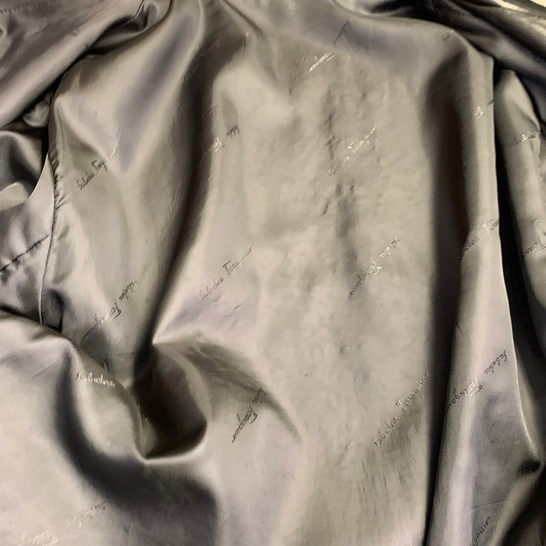 SALVATORE FERRAGAMO Size 42 Black Leather Zip Up Jacket