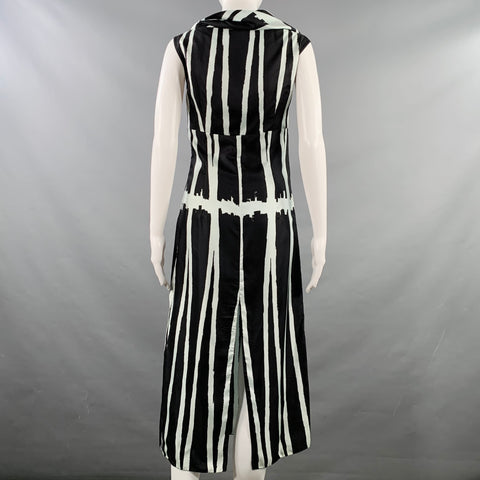 MIU MIU Size 4 Black Light Blue Silk Stripe Cowl Collar Dress
