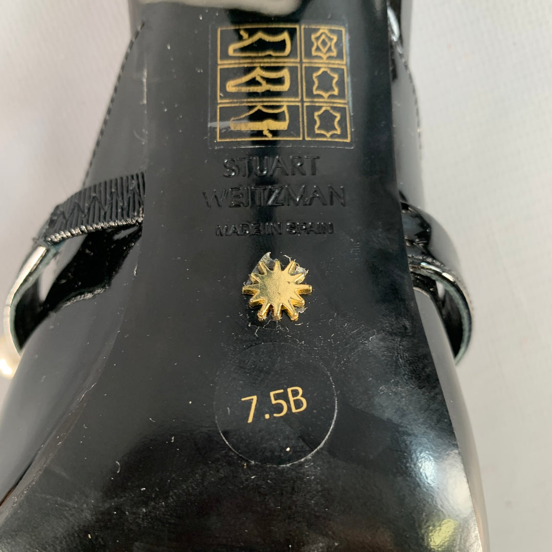 STUART WEITZMAN Size 7.5 Black Patent Leather Faux Pearl Pointed Toe Pumps