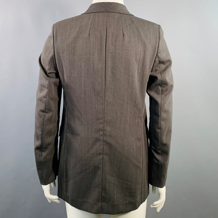 AKRIS Size 10 Grey Charcoal Wool Twill Peak Lapel Jacket Blazer