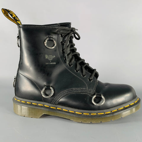 RAF SIMONS Size 9 Black Rings Leather Lace-Up Boots