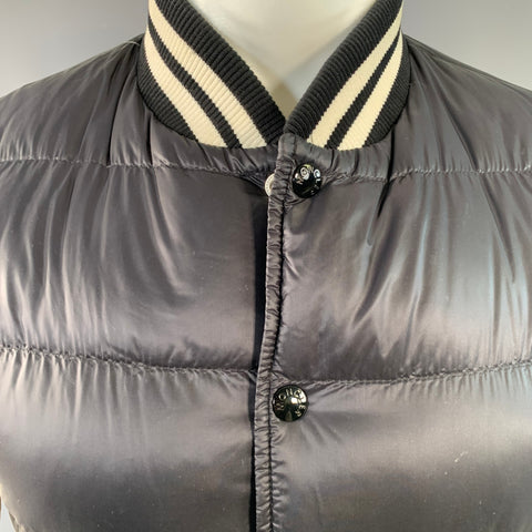 MONCLER Size S Beaufortain White Black Color Block Polyamide Zip Snaps Bomber Jacket