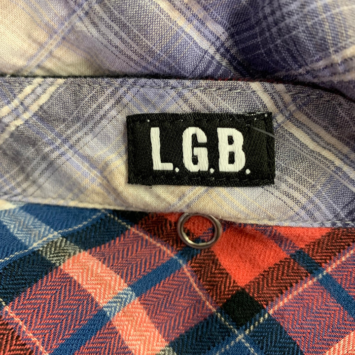 L.G.B Size 2 Red Blue Cotton Blend Plaid Shirt Dress
