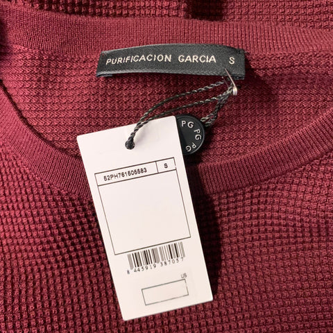 PURIFCACION GARCIA Size S Burgundy Waffle Knit Cotton Ribbed Long Sleeve Shirt