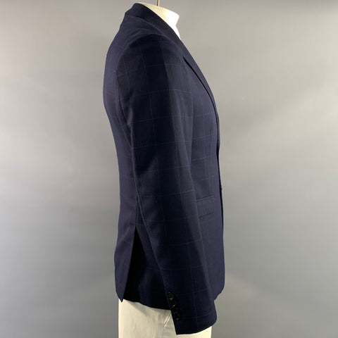 PAUL SMITH Chest Size 40 Navy Window Pane Wool Notch Lapel Sport Coat