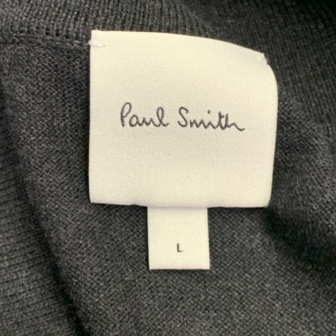 PAUL SMITH Size L Grey Contrast Trim Cotton Merino Wool Long Sleeve Polo