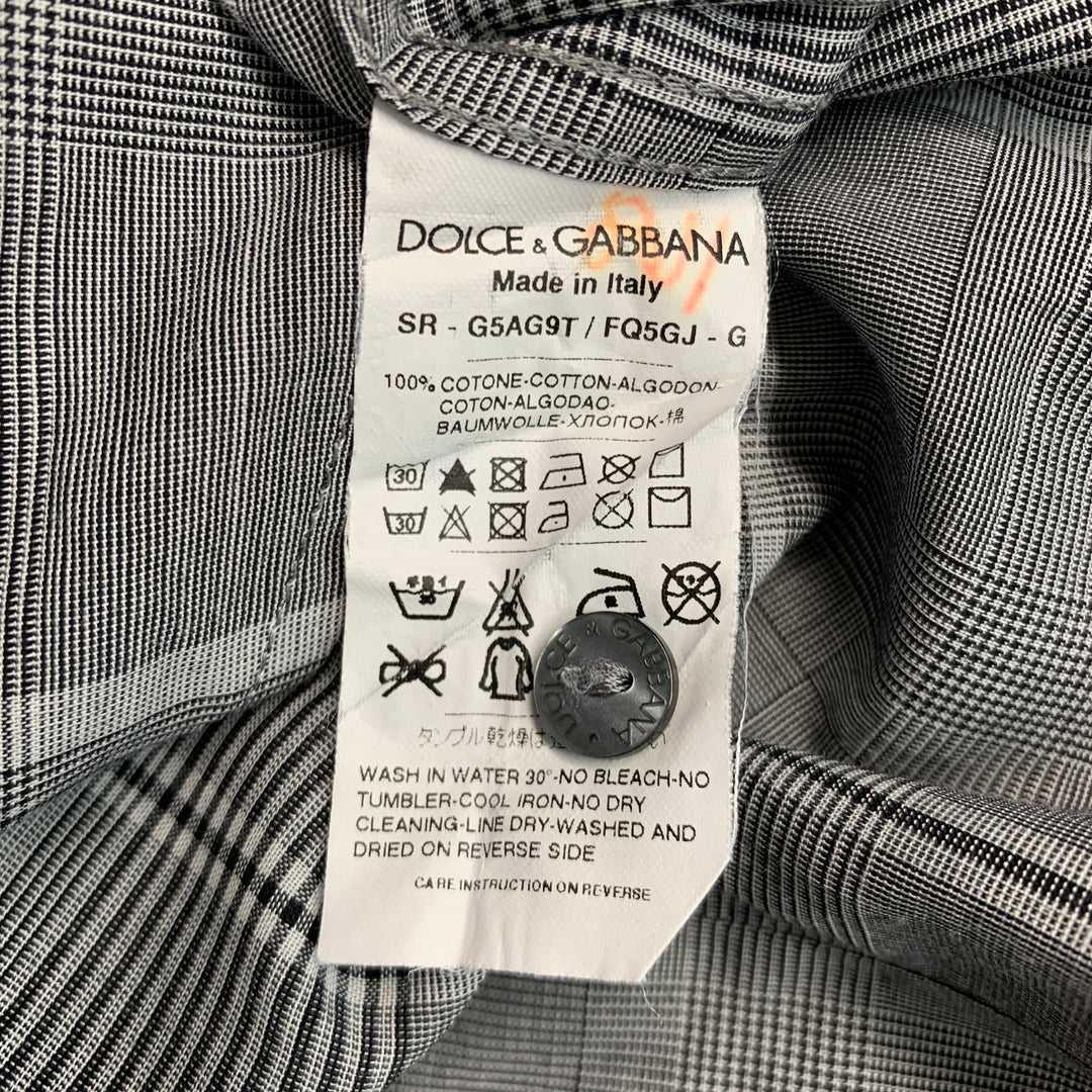 DOLCE &amp; GABBANA Taille M Chemise à manches longues boutonnée en coton à carreaux blanc noir