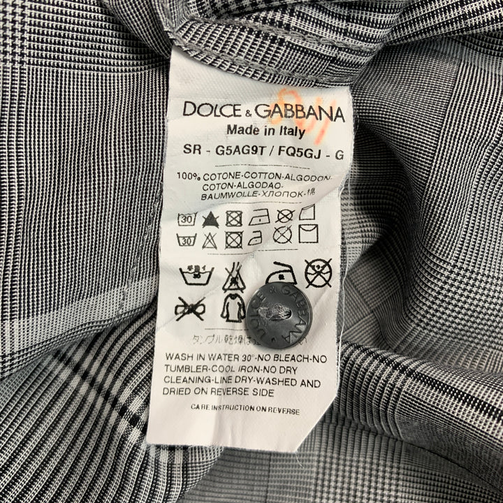 DOLCE &amp; GABBANA Camisa de manga larga con botones de algodón a cuadros blancos y negros talla M