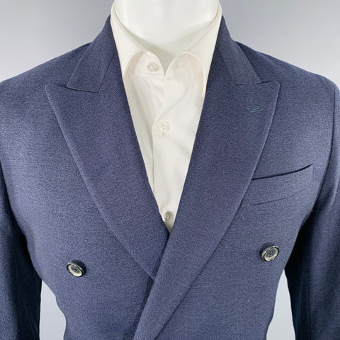 PAUL SMITH Veste de sport en laine et lin bleu marine à revers en pointe, taille 40