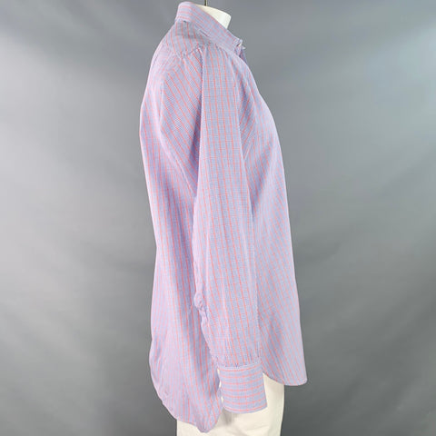 TURNBULL & ASSER Size L Blue Red Checkered Cotton Long Sleeve Shirt
