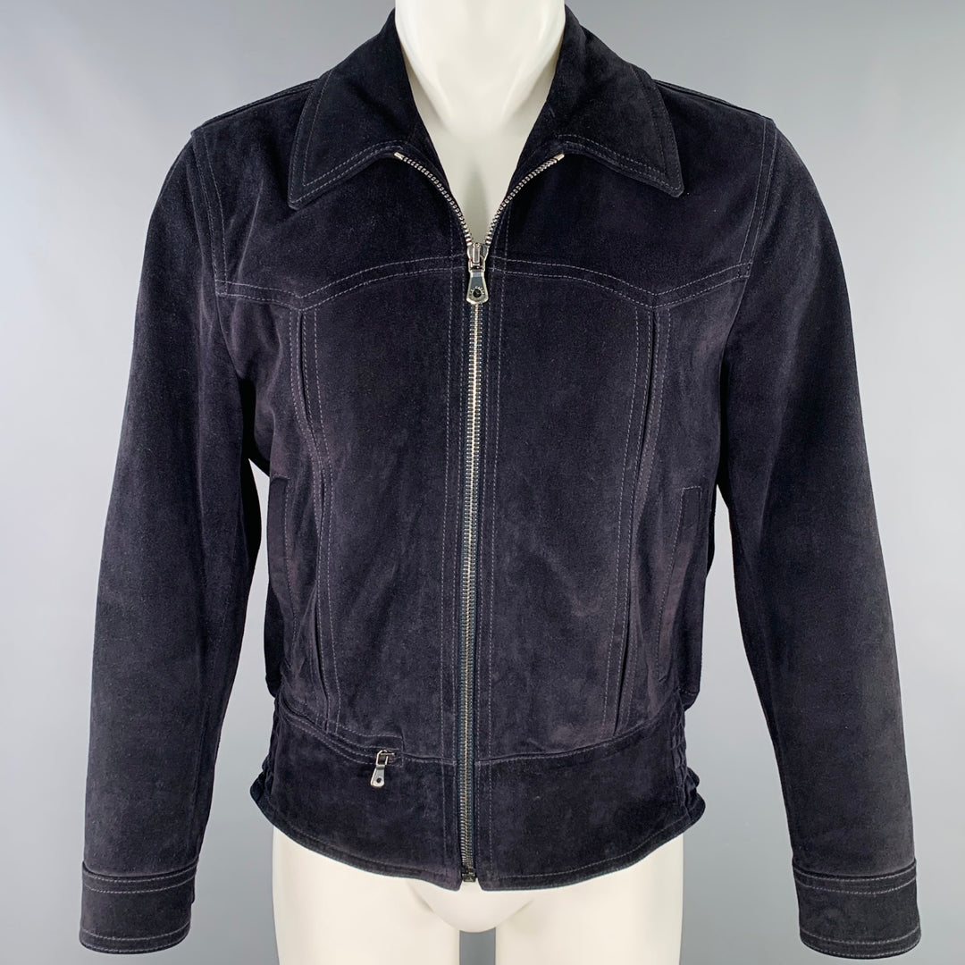 DOLCE & GABBANA Size 38 Black Calfskin Suede Zip Up Work Jacket