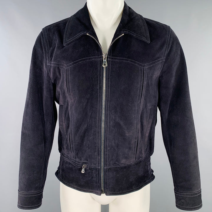DOLCE & GABBANA Size 38 Black Calfskin Suede Zip Up Work Jacket