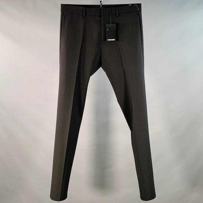 DSQUARED2 Size 32 Black Virgin Wool Blend Flat Front Tapered Dress Pants