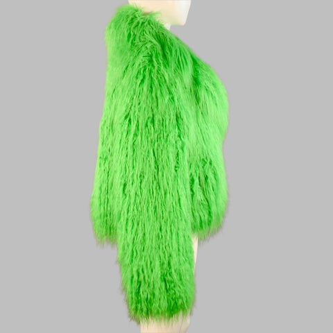 STAND STUDIO Size S Janet Green Modacrylic Blend Frizzy Faux Fur Jacket