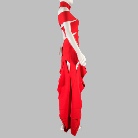 ALEXANDER MCQUEEN Size S Red Viscose Blend Cut Out Long Gown