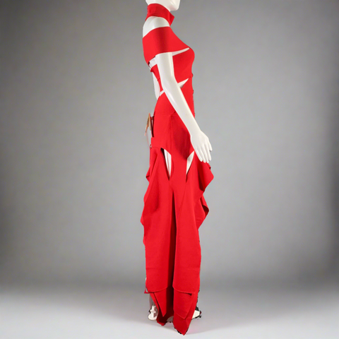 ALEXANDER MCQUEEN Size S Red Viscose Blend Cut Out Long Gown