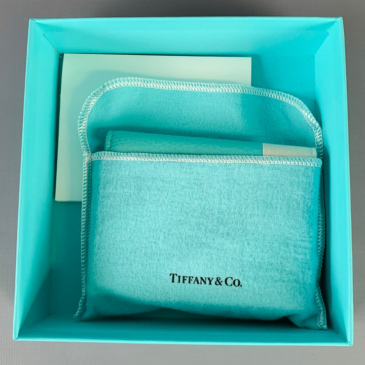 TIFFANY & CO. Blue White Color Block Leather Card Case Wallet