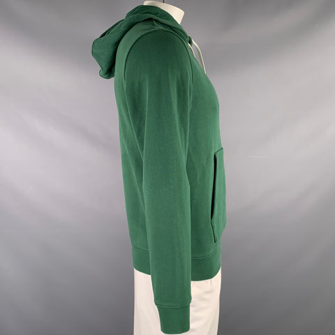 LACOSTE Size L Green Logo Cotton Hooded Sweatshirt