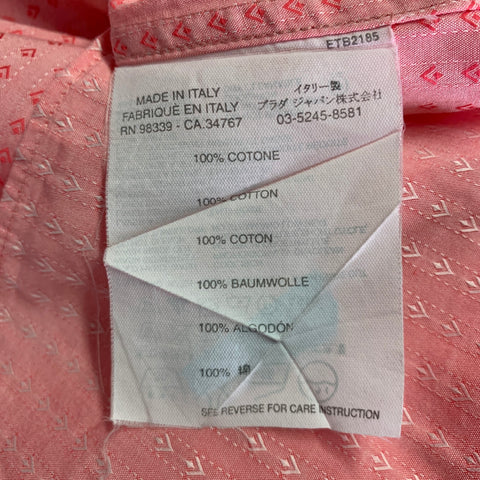 PRADA Size M Pink White Textured Cotton Long Sleeve Shirt