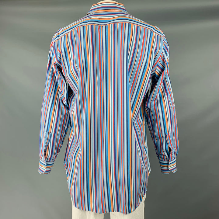ETRO Taille L Chemise à manches longues boutonnée en coton à rayures multicolores bleues
