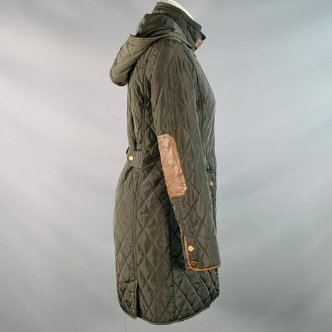 LAUREN by RALPH LAUREN Size XS Green Brown Polyester Quilted Hooded Coat