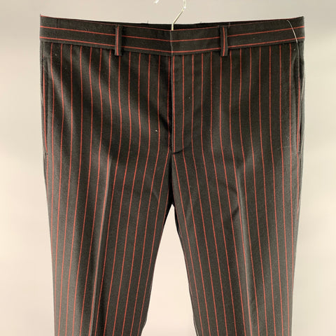 GIVENCHY Size 31 Black Red Grey Pinstripe Wool Straight Dress Pants