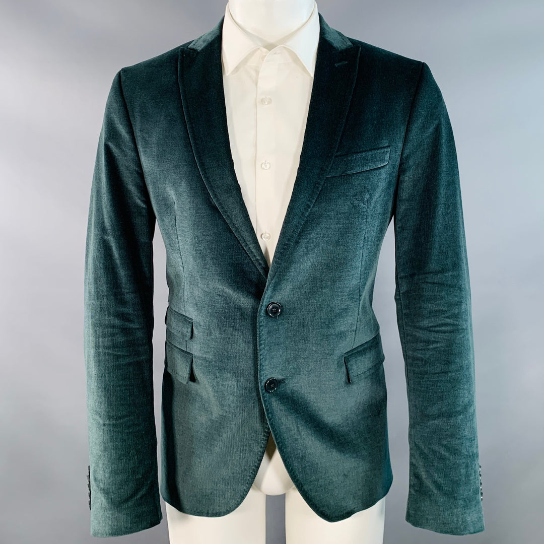 DRYKORN Size 40 Forest Green Corduroy Cotton Blend Peak Lapel Sport Coat